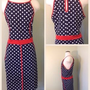 Polka Dot Halter Dress - Navy and Red